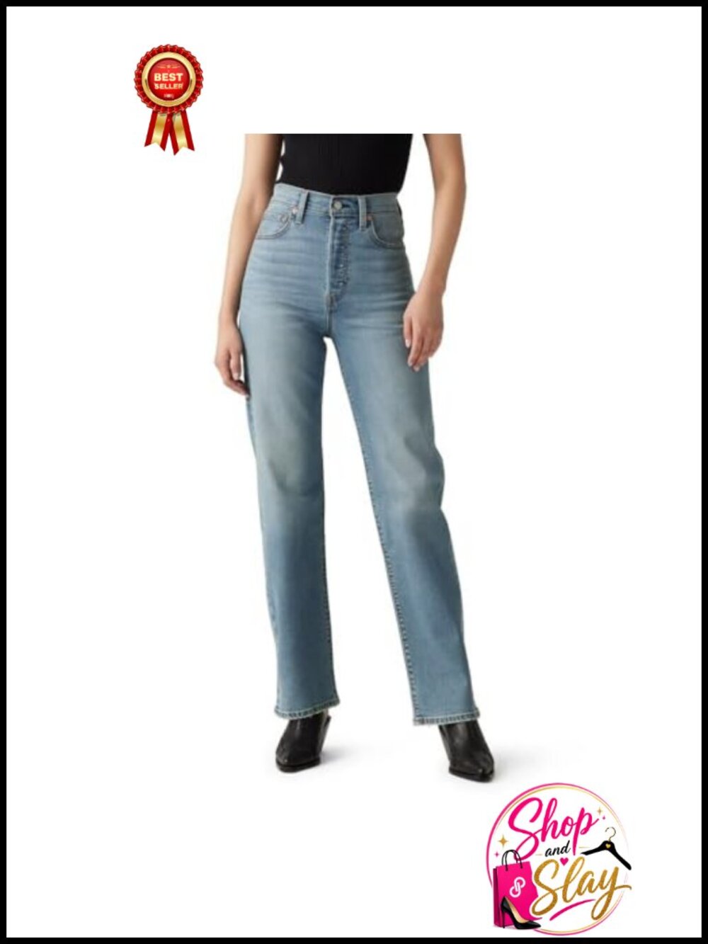 Women's Ribcage Straight Full Length High Rise Jeans Slim Fit Casual